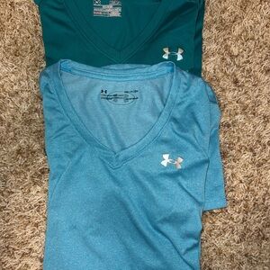 Under Armour Aqua and Turquoise V-Neck Tops
